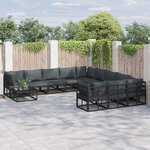 vidaXL Ensemble de canapé de jardin avec coussin 11 Pièces Noir Aluminium