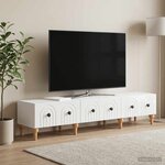vidaXL Meuble TV Blanc brillant 147 x 34 5 x 30 cm Bois d'ingénierie