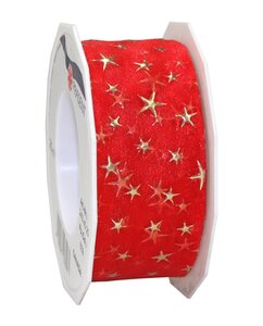 Organza avec étoiles canada 20-m-rouleau 40 mm rouge
