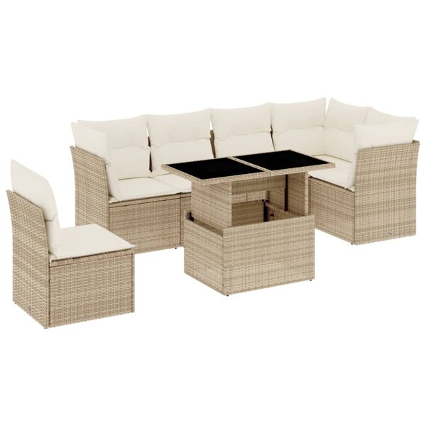 vidaXL Salon de jardin avec coussins 7 Pièces beige résine tressée