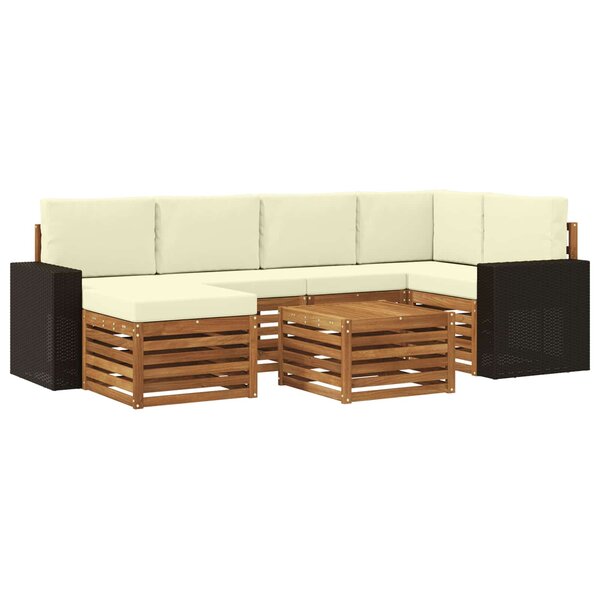 vidaXL Ensemble de canapés d'extérieur 7 pc Naturel et Crème Polyester