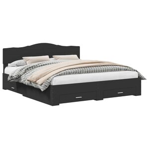 vidaXL Cadre de lit avec tiroir Noir 200 x 200 cm Bois d'ingénierie