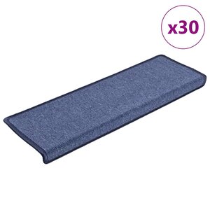 vidaXL Tapis d'escalier 30 pièces 65 x 21 x 4 cm Bleu Bord rectangulaire