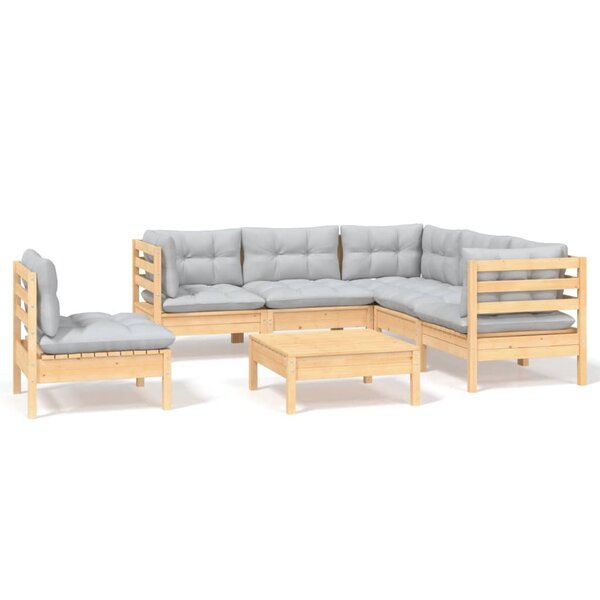 vidaXL Salon de jardin 6 Pièces avec coussins gris bois de pin