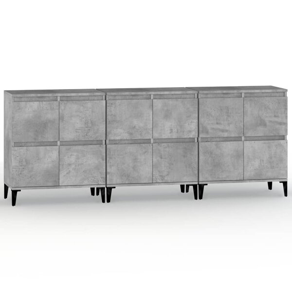 vidaXL Buffets 3 Pièces gris béton 60x35x70 cm bois d'ingénierie