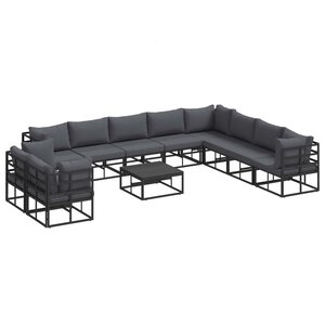vidaXL Ensemble de canapé de jardin avec coussin 11 Pièces Noir Aluminium