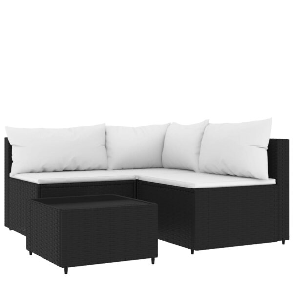 vidaXL Salon de jardin 4 Pièces avec coussins Noir Résine tressée