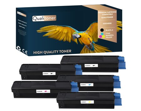 Qualitoner x5 toners 43034808 (noir x2 + cyan + magenta + jaune) compatible pour oki