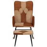 vidaXL Chaise à bascule et repose-pieds Marron Cuir véritable et toile