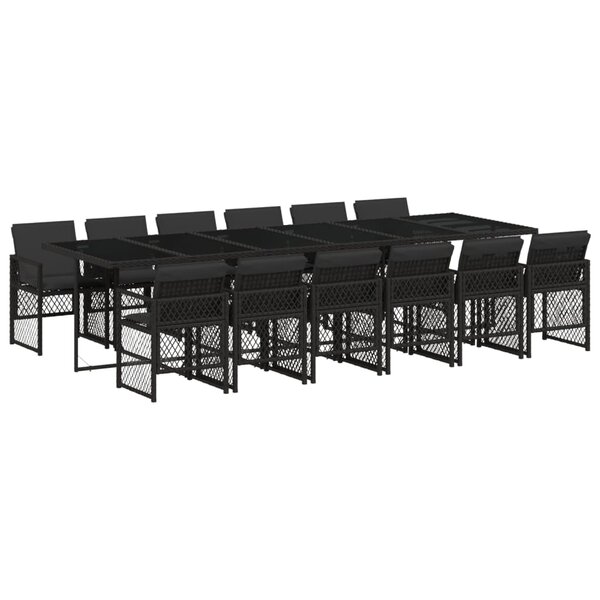 vidaXL Ensemble à manger de jardin 13 Pièces coussins noir résine tressée