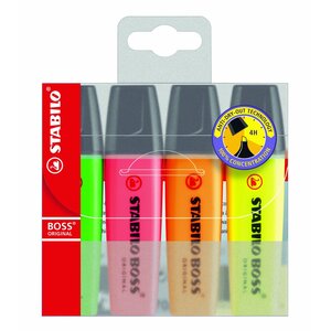 Pochette de 4 surligneurs boss original rechargeable pointe biseautée 2-5 mm x 5 stabilo