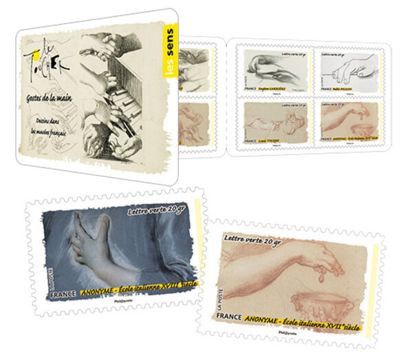 Carnet - Le toucher - Les gestes de la main - 12 timbres autocollants