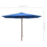 vidaXL Parasol d'extérieur avec mât en bois 350 cm Bleu