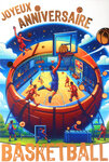 65-1425 Carte Joyeux ANNIVERSAIRE BASKETBALL en Orange Cuivré Brillant avec Enveloppe 12x17 5cm Pour sportif sportive basketteur basketteuse champion panier parquet terrain supporter équipe