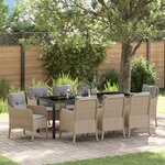 vidaXL Ensemble de 9 pièces de salle à manger de jardin avec coussins Beige Poly Rattan