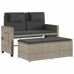 vidaXL Banc inclinable de jardin et coussins gris clair résine tressée