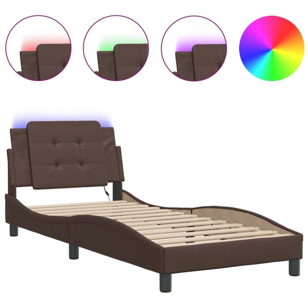 vidaXL Cadre de lit avec LED sans matelas Zadar marron 80x200 cm
