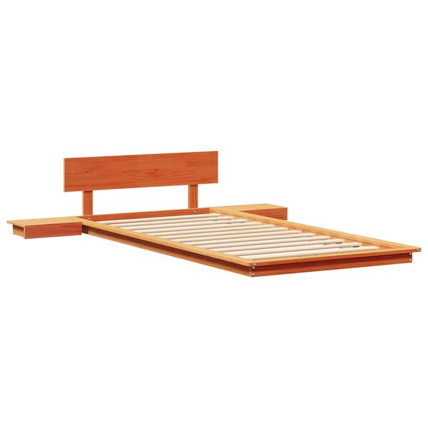 vidaXL Cadre de Lit au Sol avec Tables de Chevet Marron Ciré 90x190cm Bois Massif