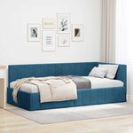 vidaXL Cadre de lit d'angle avec tête de lit Bleu 90 cm x 200 cm tissu