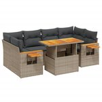 vidaXL Salon de jardin avec coussins 7 Pièces gris résine tressée