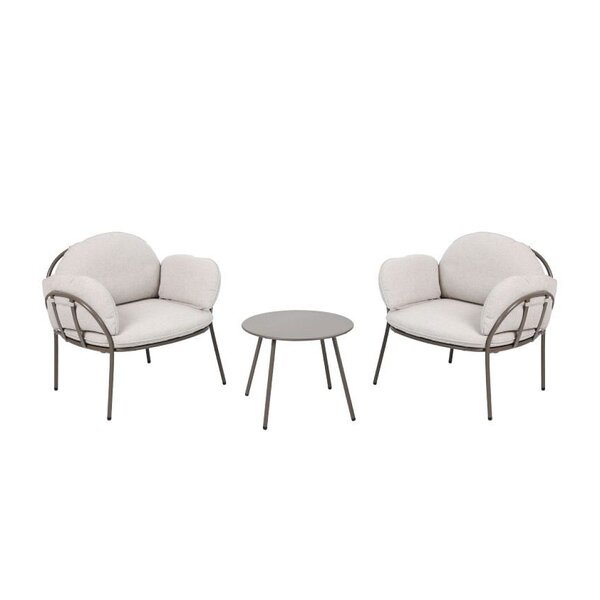 Salon avec table et 2 fauteuils Taupe/Beige Ziva