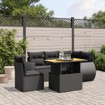 vidaXL Salon de jardin 6 Pièces avec coussins noir résine tressée