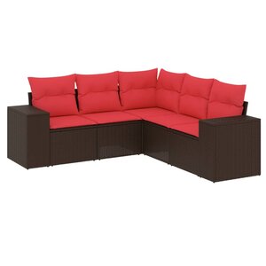 vidaXL Salon de jardin avec coussins 5 Pièces marron résine tressée