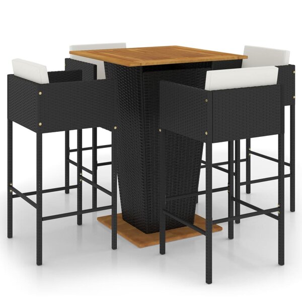 vidaXL Ensemble de bar de jardin 5 Pièces et coussins Résine tressée Noir