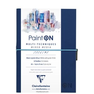Carnet paint on mixed media a5 - 64 pages - 250g - bleu - clairefontaine