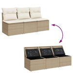 vidaXL Canapé de jardin avec coussins 3 places beige résine tressée