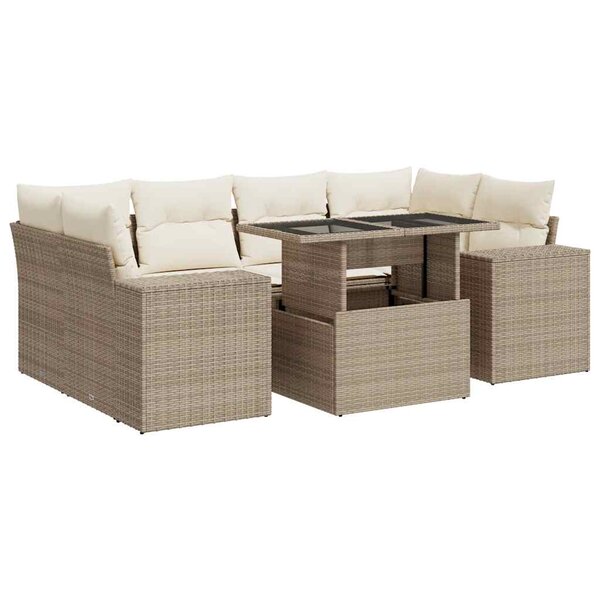 vidaXL Salon de jardin avec coussins 7 Pièces beige résine tressée