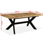 vidaXL Table à manger Bois de manguier massif et croix en acier 180 cm