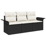 vidaXL Ensemble de canapés de jardin 3 pièces avec coussins - Poly-rattan noir.