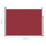 Vidaxl auvent latéral rétractable de patio 120x500 cm rouge