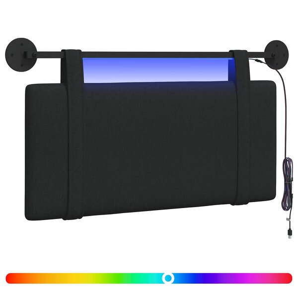 vidaXL Tête de lit suspendue Avec lumière LED Noir Tissu