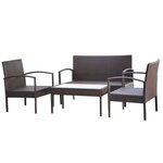 Salon de jardin meuble d'extérieur ensemble de mobilier 4 pièces avec coussins résine tressée marron 02_0016193