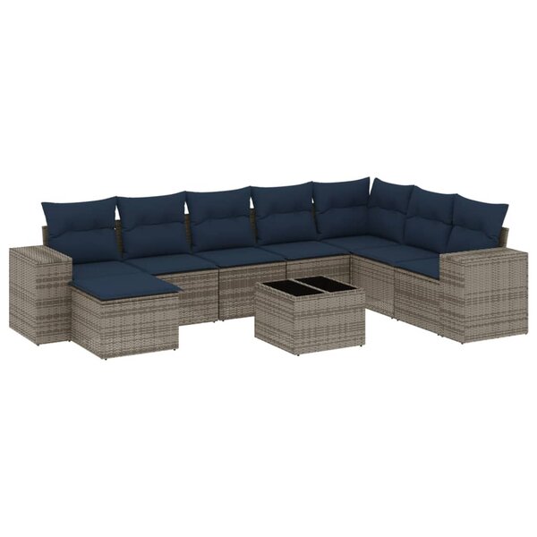 vidaXL Salon de jardin 9 Pièces avec coussins gris résine tressée