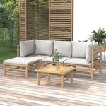 vidaXL Salon de jardin 5 Pièces avec coussins gris clair bambou