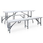 vidaXL Table pliable de jardin avec 2 bancs 180 cm Acier et PEHD Blanc