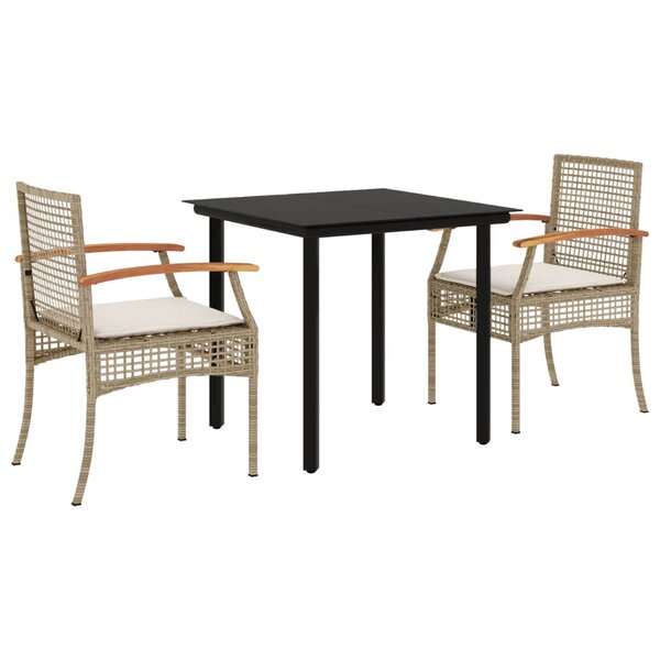 vidaXL Ensemble à manger de jardin et coussins 3 Pièces Beige poly rotin