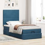 vidaXL Cadre de lit ottoman avec matelas bleu foncé 100x200 cm velours
