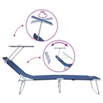 vidaXL Ensemble de Transats Pliants 2 Pièces avec Auvent en Tissu Oxford Bleu 600D