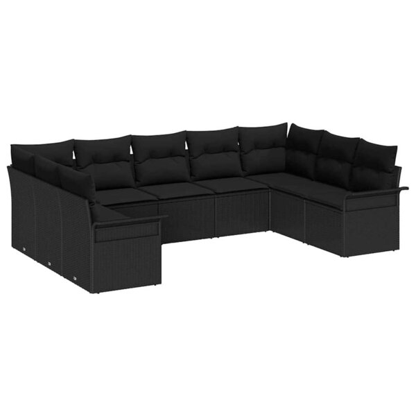 vidaXL Ensemble de canapé de jardin avec coussin 9 Pièces Noir Poly rotin