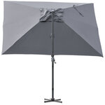 Parasol déporté carré parasol LED inclinable pivotant 360° manivelle piètement acier dim. 3L x 3l x 2 66H m gris