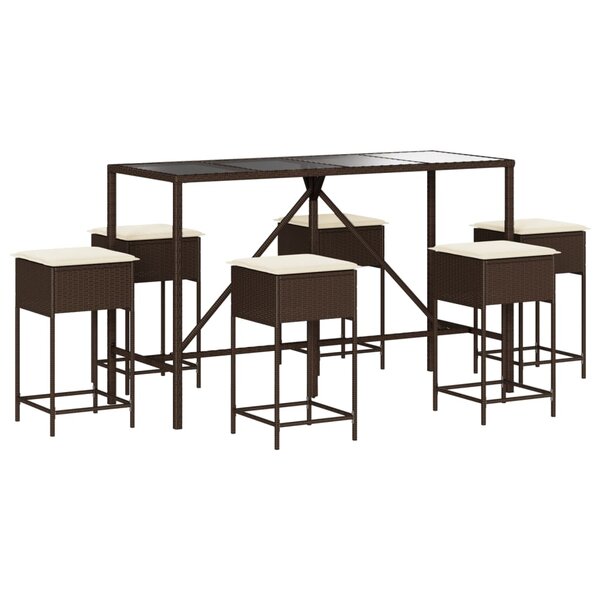 vidaXL Ensemble de bar de jardin avec coussins 7 Pièces marron poly rotin