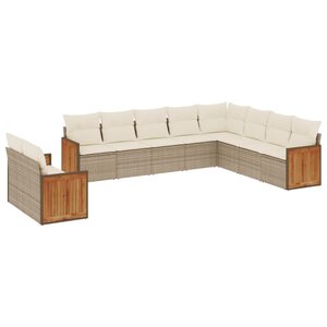 vidaXL Salon de jardin avec coussins 10 Pièces beige résine tressée