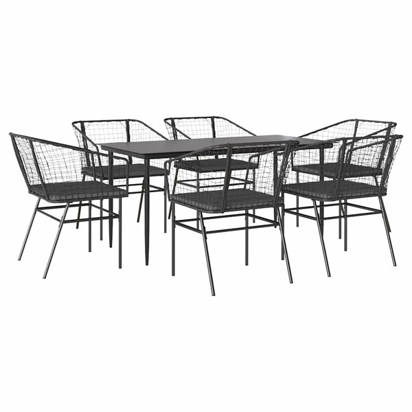vidaXL Ensemble à manger de jardin coussins 7Pièces noir poly rotin verre