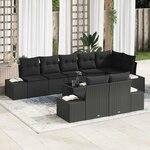 vidaXL Ensemble de canapé de jardin avec coussin 9 Pièces Noir Poly rotin