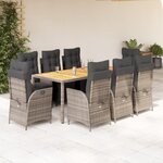 vidaXL Ensemble à manger de jardin 9 Pièces coussins gris résine tressée