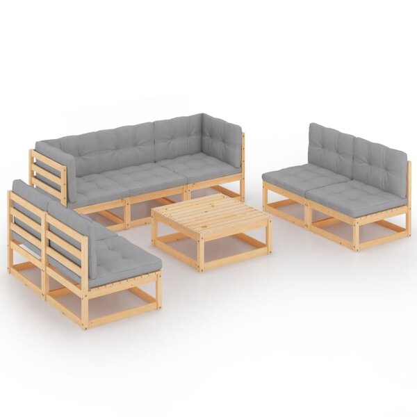 Salon de jardin meuble d'extérieur ensemble de mobilier 8 pièces avec coussins bois de pin massif 02_0017501